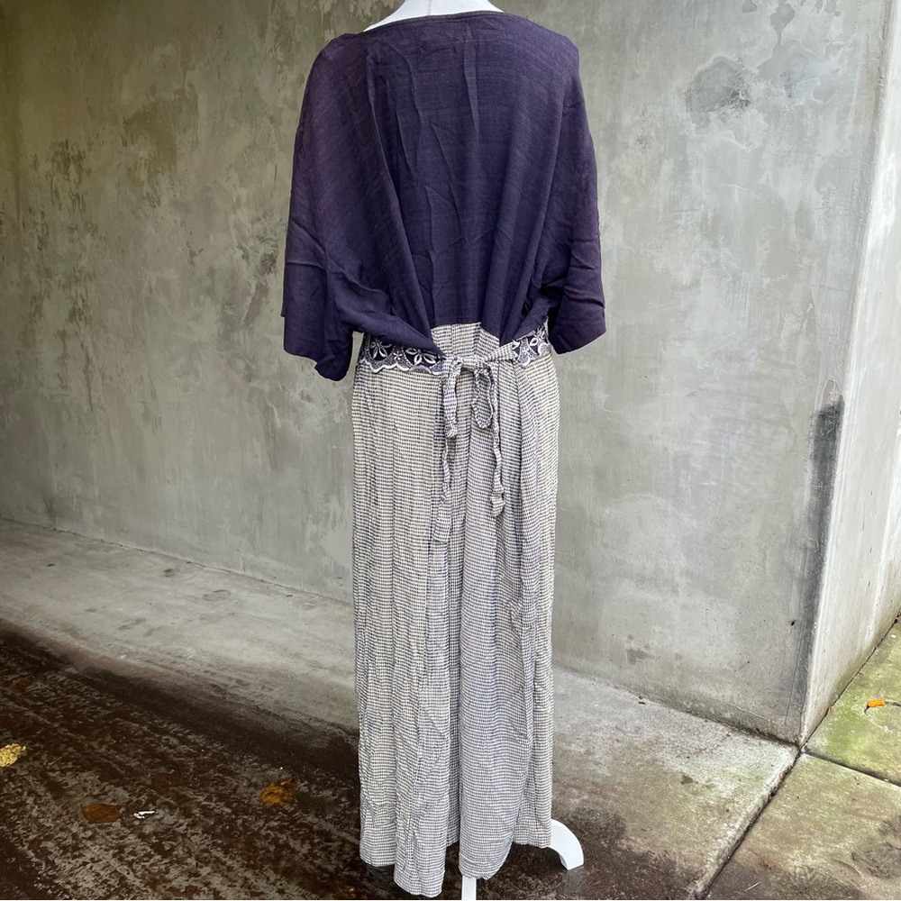 Vintage 90s Purple Gingham Embroidered Cottagecore Plus Size Dress - Picture 4 of 4